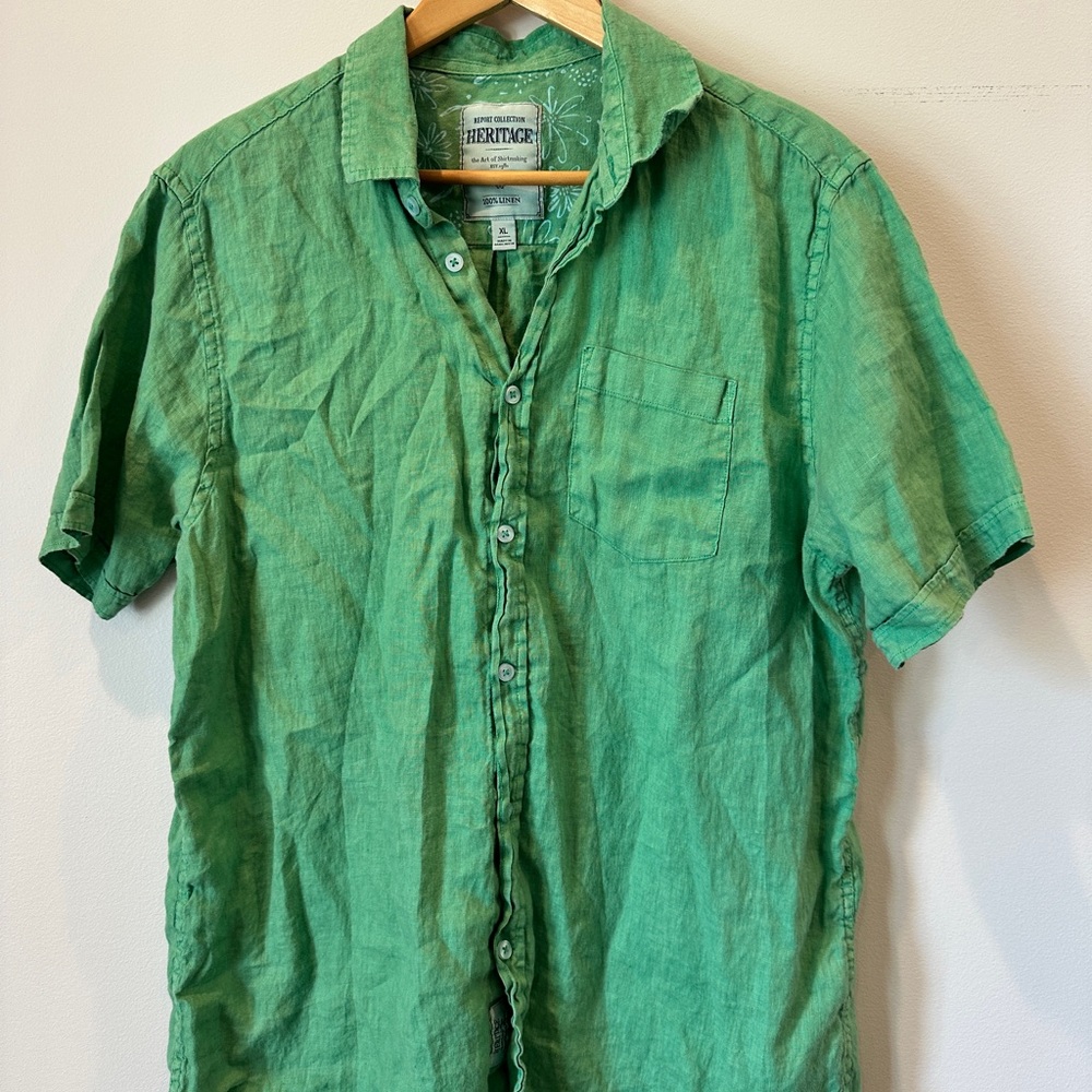 Heritage Green Short-Sleeve Button-Down Linen Shirt